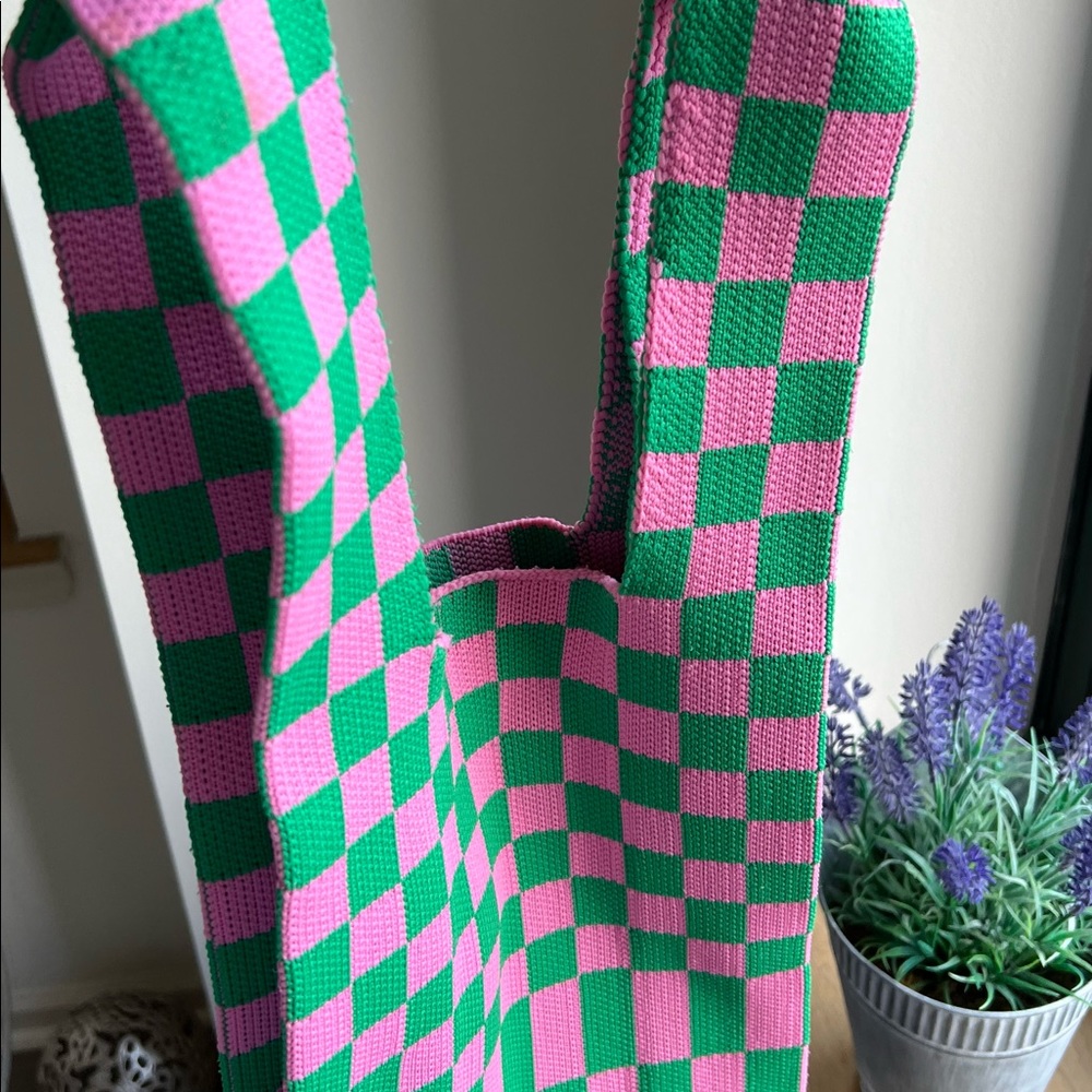 IVY Knit Checkered Tote Bag, (leather strap handle included)